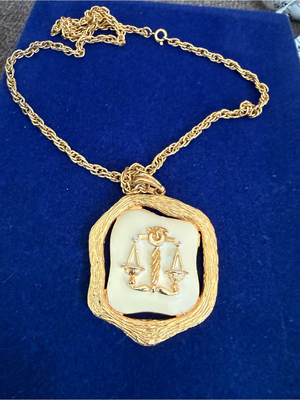 Gold-Tone Libra Scales of justice Pendant Necklace with Cream Inset